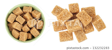 brown sugar in a ceramic bowl isolated on white background. Top view. Flat lay brown sugar in a ceramic bowl isolated on white background. Top view. Flat lay 132232283