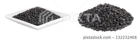 black sesame seeds in ceramic plate isolated on white background with full depth of field black sesame seeds in ceramic plate isolated on white background with full depth of field 132232408