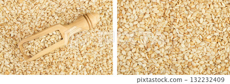 Sesame seeds as a background. Top view. Flat lay Sesame seeds as a background. Top view. Flat lay 132232409