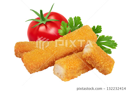 Fish finger or stick isolated on white background with full depth of field 132232414