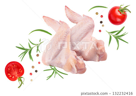 Raw chicken wings isolated on white background with full depth of field. Top view. Flat lay 132232416