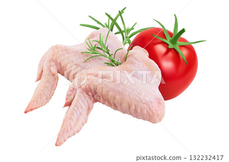 Raw chicken wings isolated on white background with full depth of field 132232417
