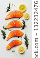 Fresh Salmon Fillets Displayed With Lemon and Herbs for Culinary Inspiration 132232476
