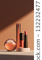 Beautiful Makeup Products Arranged Stylishly on a Neutral Surface With Light Shadows 132232477