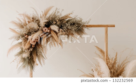A floral arrangement with a wooden frame A floral arrangement with a wooden frame 132232569