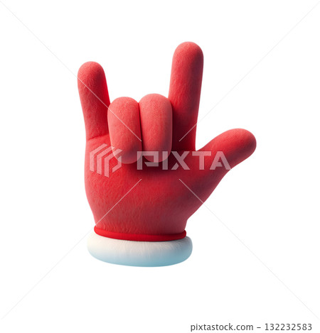 Santa's hand making rock and roll hand gesture, 3d festive and rebellious christmas character concept 132232583