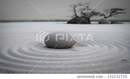 A large rock is sitting in the middle of a sand circle A large rock is sitting in the middle of a sand circle 132232729