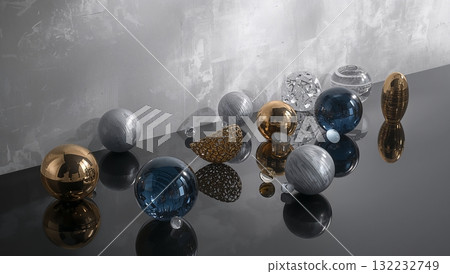 A collection of shiny, colorful balls arranged on a black surface 132232749