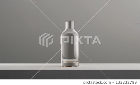 A clear glass bottle sits on a countertop A clear glass bottle sits on a countertop 132232789