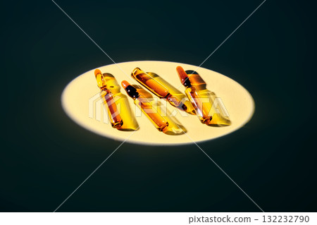 Several ampoules in the spotlight on a beige background. Several ampoules in the spotlight on a beige background. 132232790