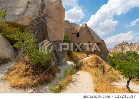 Volcanic rock formations landscape in Cappadocia, place of residence of ancient Christians 132233197