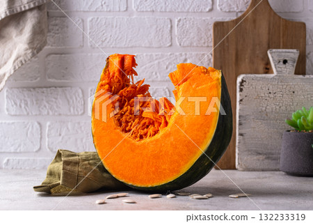 Raw sliced pumpkin with seed 132233319