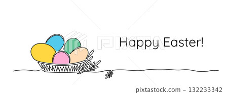 Colorful Easter Eggs in Line Art Basket 132233342