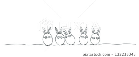 Cute Bunnies with Glasses in One Line Style 132233343