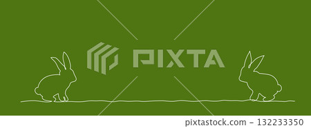 Two Bunnies on Green, Minimal One Line Drawing Two Bunnies on Green, Minimal One Line Drawing 132233350