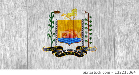 The official flag of Ouagadougou, the capital of Burkina Faso, on wood texture. Conceptual collage 132233364
