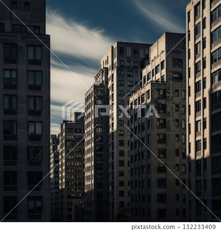 Dramatic Urban Skyline Under Moody Sky - Generative Ai 132233409