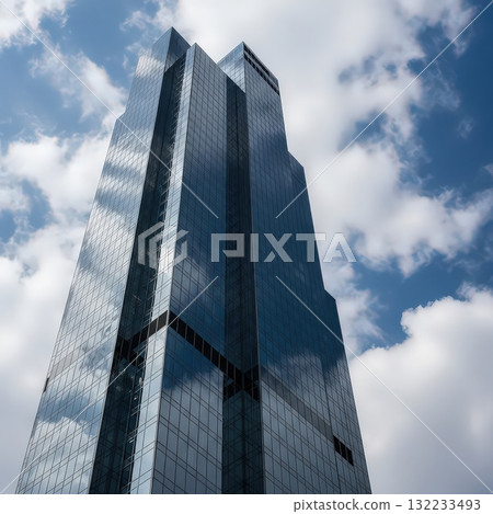 Modern Skyscraper Under Cloudy Sky - Ai Generative 132233493