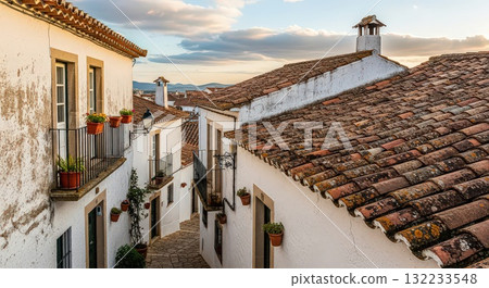 Charming Village Street With Terracotta Roofs - Ai Generative 132233548