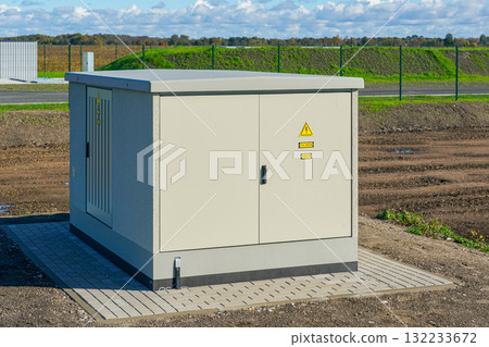 New 10kV medium voltage compact transformer substation installed for power distribution 132233672