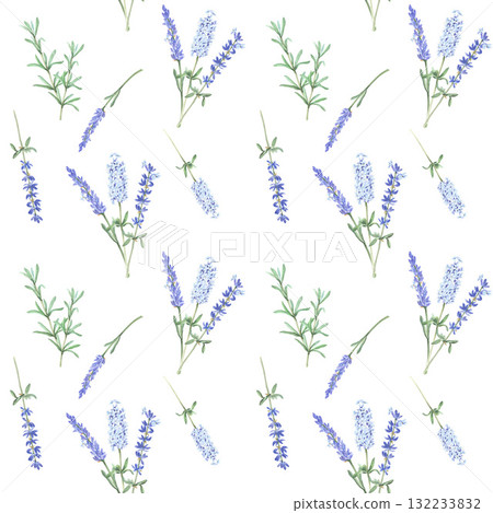Lavender flower pattern. Watercolor illustration of Provence primroses. 132233832