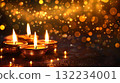 Colorful clay diya lamps. Warm and inviting Diwali mood. Copy place 132234001
