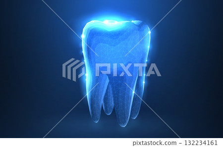 Tooth. Abstract low poly shine bright tooth illustration. 132234161