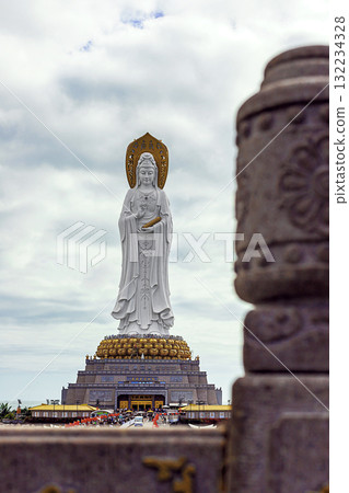 The Guanyin statue on Hainan Island, China. A majestic Buddhist monument by the sea 132234328