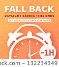 Daylight saving time ends. Fall back banner with alarm clock 132234349
