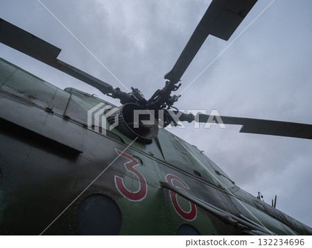 rocket display showcase, showcasing rocket pods and launchers, static display of weathered rocket launchers and pods, exposed rocket launchers with weathered paint on static display 132234696