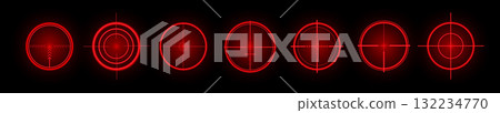 Glowing red gaming reticles with futuristic energy Glowing red gaming reticles with futuristic energy 132234770