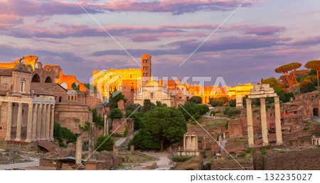 Roman Forum and Colosseum at sunrise in Rome, Italy Roman Forum and Colosseum at sunrise in Rome, Italy 132235027