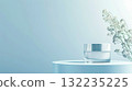 Cosmetic cream in a glass jar on blue backdrop. Skin care concept. Background for beauty products 132235225