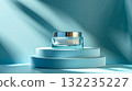 Cosmetic cream in a glass jar on blue backdrop. Skin care concept. Background for beauty products 132235227