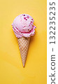 Scoops of ice cream in a waffle cone on colorful background 132235235