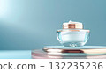 Cosmetic cream in a glass jar on blue backdrop. Skin care concept. Background for beauty products 132235236