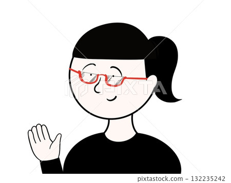 Woman with glasses and a waving ponytail Woman with glasses and a waving ponytail 132235242