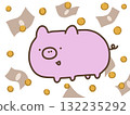 Pink cute pig and bills and coins 132235292