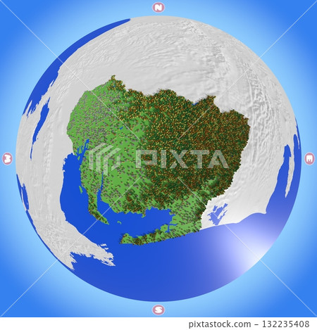 A cute planet-style map of Aichi Prefecture showing elevation, forests, and residential areas 132235408