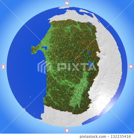秋田縣的可愛星球風格地圖,顯示了海拔、森林和居住區。 秋田縣的可愛星球風格地圖,顯示了海拔、森林和居住區。 132235416