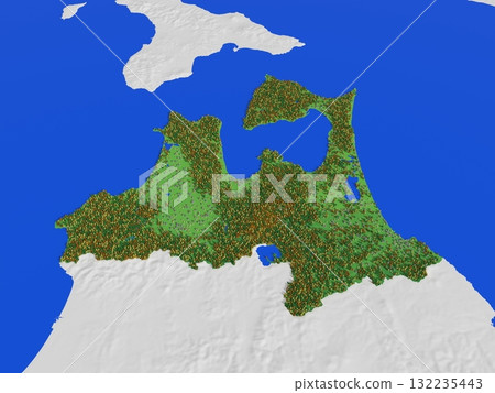青森縣的可愛地圖，標示海拔、森林和住宅區 132235443