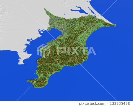 A cute map of Chiba Prefecture showing elevation, forests, and residential areas 132235458