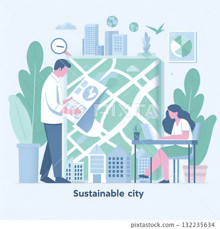 Environmental consultant and sustainable city illustration 132235634