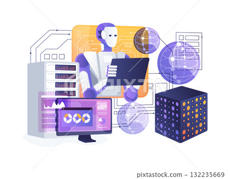 AI-Integrated Classical-Quantum Workflow Management abstract concept vector illustration. 132235669