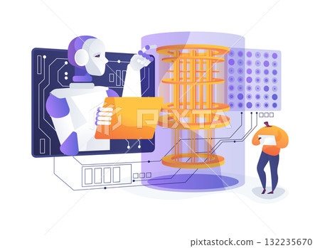 AI-Guided Quantum Hardware Calibration abstract concept vector illustration. 132235670