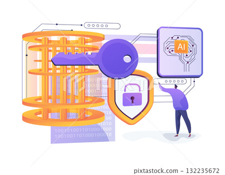 AI-Assisted Cryptographic Key Generation abstract concept vector illustration. 132235672