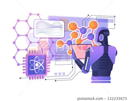 AI-Driven Quantum Chemistry Simulation abstract concept vector illustration. 132235673