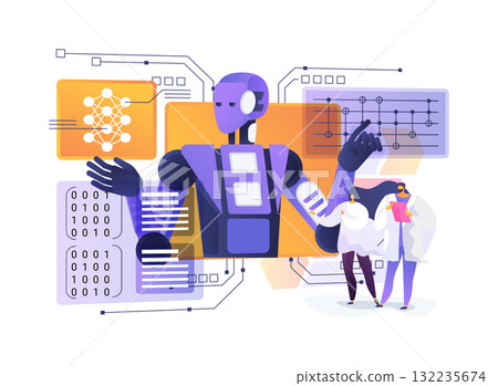 AI-Powered Quantum Circuit Design Assistance abstract concept vector illustration. 132235674