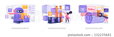 AR Repair, Edge Robotics, Blockchain abstract concept vector illustrations. 132235681