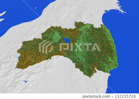 福島縣的可愛地圖，標示了海拔、森林和居住區 132235728